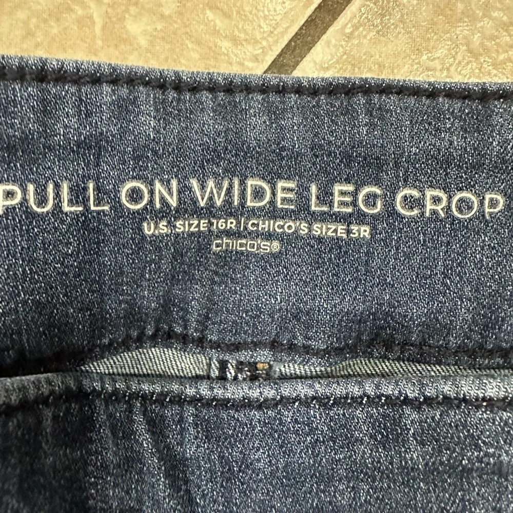 Chico's Dark Navy Cropped Wide-Leg Jeans with Button Accents - Picture 3 of 5